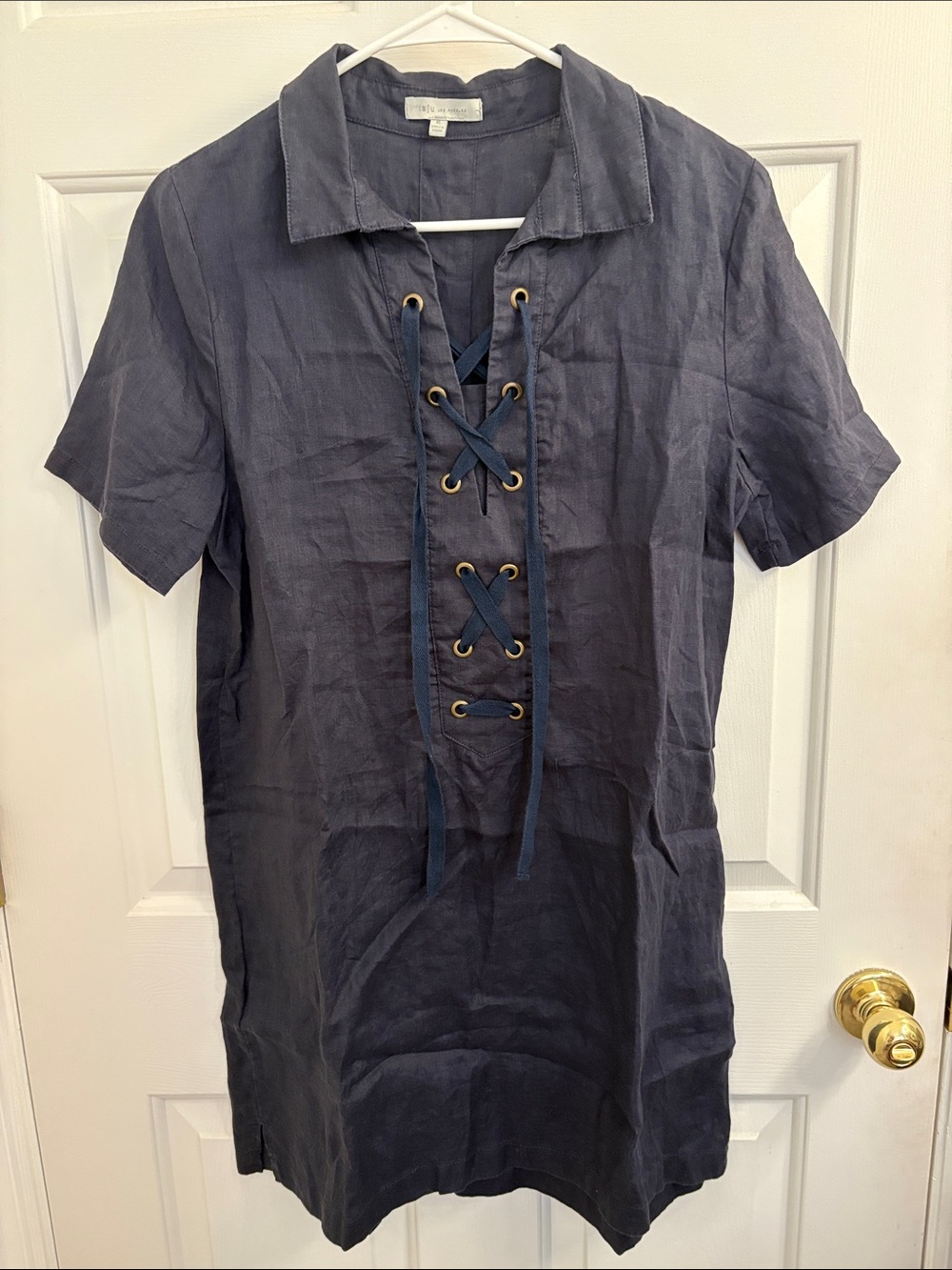 Women's Navy Lace-Up Shirt Dress